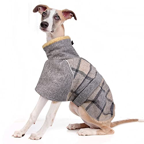 ROZKITCH Dog Coat Winter Jacket Reflective Cold Weather Fleece Coats Vest, Pet Thick Warm Windproof High Collar Clothes Outfits for Small Medium Large Dogs, British Plaid Dog Apparel with Leash Hole