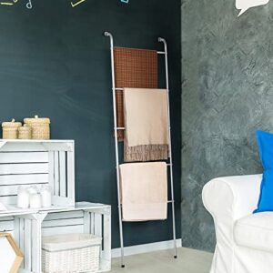 Blanket Ladder Bathroom Towel Holder Decorative Towel Rack 5 Tier Blanket Holder for Living Room Bathroom Laundry Room Silver, 2 Pack