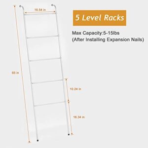 Blanket Ladder Bathroom Towel Holder Decorative Towel Rack 5 Tier Blanket Holder for Living Room Bathroom Laundry Room Silver, 2 Pack