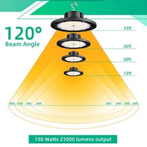 ALNSA LED High Bay Light 150W Super Bright UFO LED High Bay Light 21,000LM 5000K with US Plug 5’Cable, 1-10V Dimmable, IP65 Waterproof LED Shop Lights, Commercial Workshop Factory Area Lighting