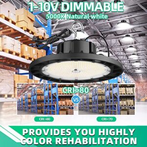 ALNSA LED High Bay Light 150W Super Bright UFO LED High Bay Light 21,000LM 5000K with US Plug 5’Cable, 1-10V Dimmable, IP65 Waterproof LED Shop Lights, Commercial Workshop Factory Area Lighting