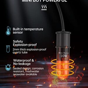 SILICAR Mini Aquarium Heater, 10W Fish Tank Heater with Built-in Thermometer, LED Display, External Temperature Controller, Submersible Turtle Tank Heater for 0.5-1 Gallon