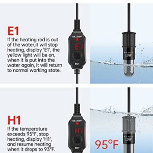 SILICAR Mini Aquarium Heater, 10W Fish Tank Heater with Built-in Thermometer, LED Display, External Temperature Controller, Submersible Turtle Tank Heater for 0.5-1 Gallon