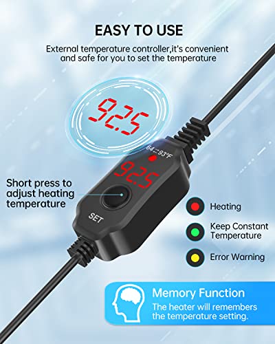 SILICAR Mini Aquarium Heater, 10W Fish Tank Heater with Built-in Thermometer, LED Display, External Temperature Controller, Submersible Turtle Tank Heater for 0.5-1 Gallon