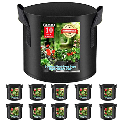 vinmoso 10 Pack Grow Bags 5 Gallon Heavy Duty 300G Thickened Non-Woven Grow Bag with Handles Plant Grow Bags Planting Bags Plant Bags