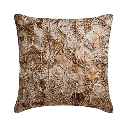 The HomeCentric Decorative Copper 22"x22" (55x55 cm) Throw Pillow Covers, Jacquard Silk Textured, Foil & Bead Throw Pillows for Sofa, Geometric Pattern Modern Style Easter - Burnished Glow