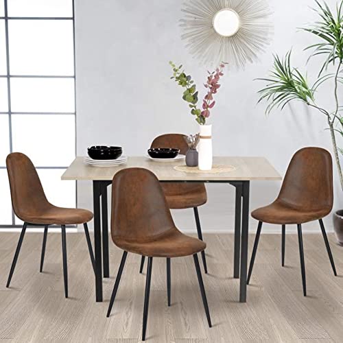 HOMY CASA Dining Chairs Set of 4, Modern Mid-Century Style Dining Room Side Chairs Accent Chairs with Black Metal Legs Comfortable for Kitchen Lounge Farmhouse, Rustic Brown, 4PCS