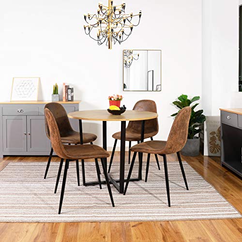 HOMY CASA Dining Chairs Set of 4, Modern Mid-Century Style Dining Room Side Chairs Accent Chairs with Black Metal Legs Comfortable for Kitchen Lounge Farmhouse, Rustic Brown, 4PCS