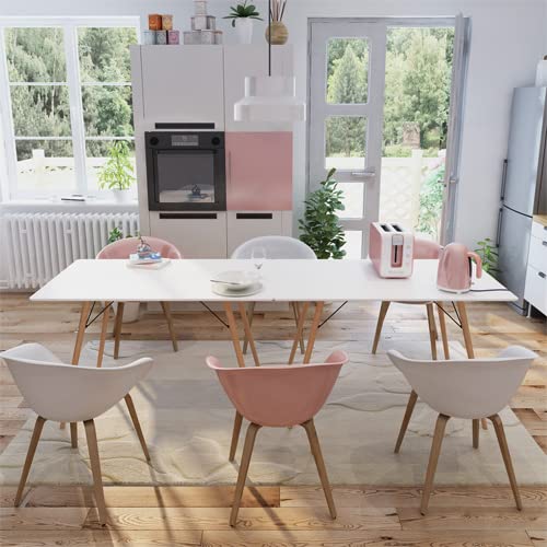 HOMY CASA 47.2'' Kitchen Dining Table White Dinner Table for 4-6P, Modern Mid-Century Leisure Coffee Table with Wood Legs for Small Spaces Dining Room, ONLY Table Included