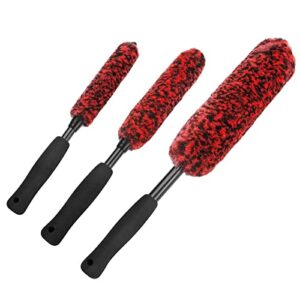 carsgood car wool wheel brushes for cleaning wheels set (3 pack), metal-free tire brushes kit, soft wheel brushes for cleaning tires and rims