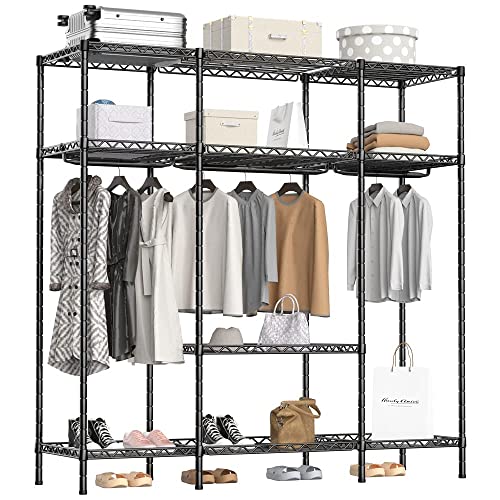 BOLUBOYA Wire Garment Rack Heavy Duty Clothes Rack Metal Clothing Racks with shelves, Portable Wardrobe Closet rack for Hanging Clothes Freestanding rack