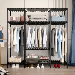 BOLUBOYA Wire Garment Rack Heavy Duty Clothes Rack Metal Clothing Racks with shelves, Portable Wardrobe Closet rack for Hanging Clothes Freestanding rack
