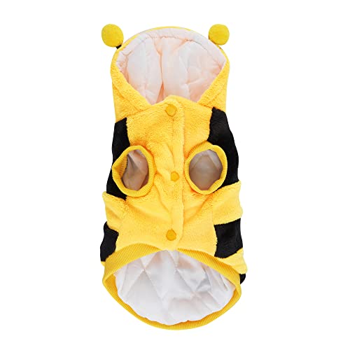 Filhome Pet Bee Dog Costume, Halloween Dog Hoodies Outfits Cute Cat Hooded Coat Warm Apparel Fall Winter Christmas Cosplay Clothes for Small Medium Pet(XL/Yellow)