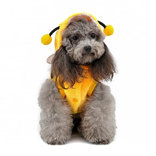 Filhome Pet Bee Dog Costume, Halloween Dog Hoodies Outfits Cute Cat Hooded Coat Warm Apparel Fall Winter Christmas Cosplay Clothes for Small Medium Pet(XL/Yellow)