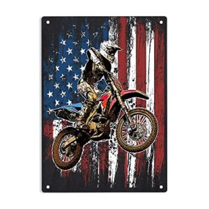 ermuhey dirt bike racing motocross racing american flag sign metal tin signs, racing motocross poster for home/office/garages/bedroom/cafes bars pub/man cave wall decor plaque sign 12x8 inch