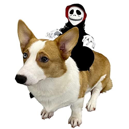 Ghost Dog Costume Halloween Pet Cat Ghost Saddle Costume, Adjustable Halloween Grim Reaper Rider Style Dog Carrying Costume, Ghost Rider Pet Costume for Small Medium Dogs Cats (Medium)