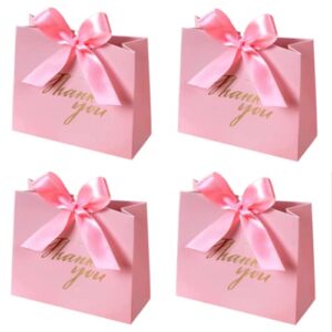 kupoo thank you gift bags boxs,24pack small favor bags treat boxes mini pink paper gift bags with bow ribbon for wedding bridal shower baby shower birthday (pink bag with pink ribbon)
