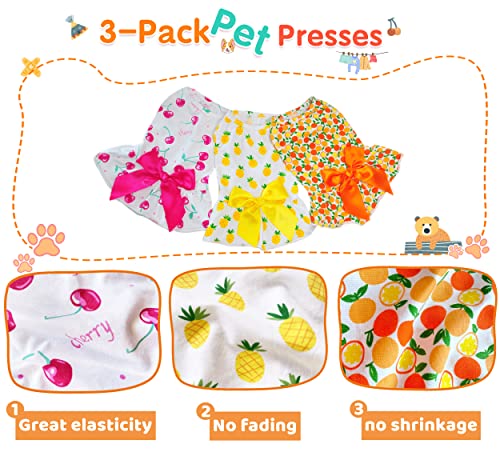 MSNFOASM 3-Pack Cherry Lemon Pineapple Print Dog Dress,Doggie Tank Top Vest Dresses,Holiday Cat Outfits,Soft Clothes for Small Dogs Girl(Small)