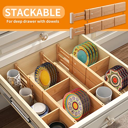 GHWIE Bamboo Drawer Dividers with Inserts, Kitchen Adjustable Drawer Organizers, Expandable Organization for Home, Office, Dressers and Bathroom,8 Dividers with 16 Inserts