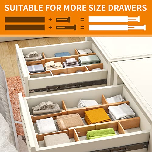 GHWIE Bamboo Drawer Dividers with Inserts, Kitchen Adjustable Drawer Organizers, Expandable Organization for Home, Office, Dressers and Bathroom,8 Dividers with 16 Inserts