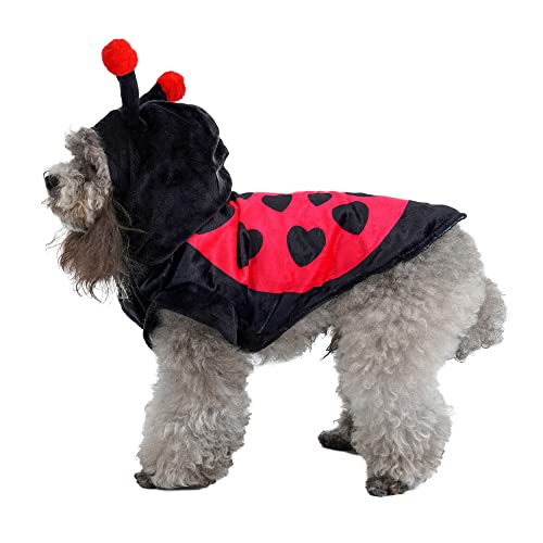 Filhome Ladybug Dog Costume, Halloween Dog Ladybug Costume Outfits Cute Cat Warm Apparel Fall Winter Christmas Clothes for Small Medium Pet(S/RED)