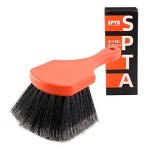 spta wheel & tire brush, soft bristle car wash brush for car rim, interior & exterior surface cleaning brush, clean tires and release dirt, soft handle for easy scrubbing