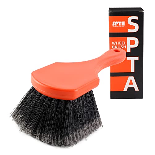 SPTA Wheel & Tire Brush, Soft Bristle Car Wash Brush for Car Rim, Interior & Exterior Surface Cleaning Brush, Clean Tires and Release Dirt, Soft Handle for Easy Scrubbing