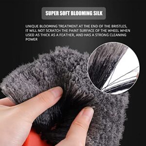 SPTA Wheel & Tire Brush, Soft Bristle Car Wash Brush for Car Rim, Interior & Exterior Surface Cleaning Brush, Clean Tires and Release Dirt, Soft Handle for Easy Scrubbing