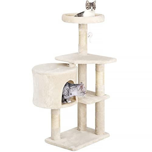 BestPet Cat Tree 36 inch Tall Scratching Toy Activity Centre Cat Tower Cat Condo Multi-Level Furniture Scratching Posts for Indoor Cats,Beige