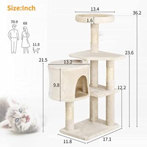 BestPet Cat Tree 36 inch Tall Scratching Toy Activity Centre Cat Tower Cat Condo Multi-Level Furniture Scratching Posts for Indoor Cats,Beige