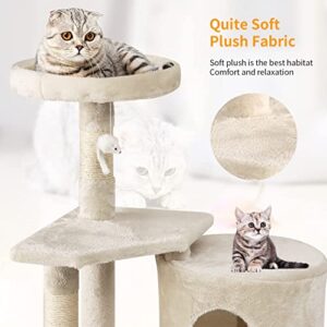 BestPet Cat Tree 36 inch Tall Scratching Toy Activity Centre Cat Tower Cat Condo Multi-Level Furniture Scratching Posts for Indoor Cats,Beige