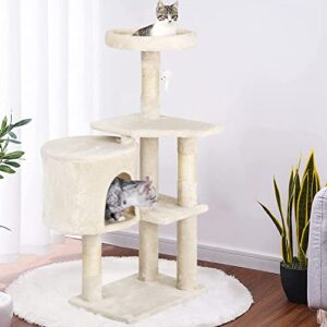 BestPet Cat Tree 36 inch Tall Scratching Toy Activity Centre Cat Tower Cat Condo Multi-Level Furniture Scratching Posts for Indoor Cats,Beige