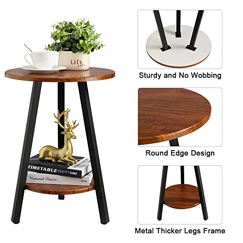 Hadulcet Round Side Table，Accent Table Small End Table for Living Room Bedroom Office Balcony Small Space, Chestnut