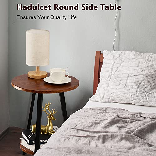 Hadulcet Round Side Table，Accent Table Small End Table for Living Room Bedroom Office Balcony Small Space, Chestnut
