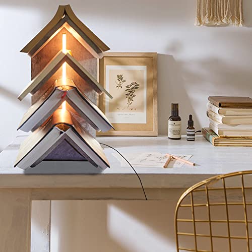 ZhuoChiMall Wisdom Tree Bookshelf with Lights, Desktop Wooden Book Stand, Small Bookcase for Bedroom, Office, 4-Shelf Modern Book Holder, White