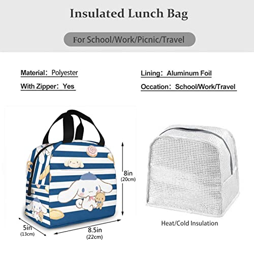 RFUVIWZ Kawaii Sea-Striped Anime Lunch Bag For Women Girl Insulated Reusable Portable Cute Lunch Box Ice Pack With Compartments For Picnic Work School