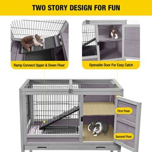 Aivituvin Rabbit Hutch Indoor Bunny Cage Wooden Guinea Pig House with Wire Floor, Wheels, Leak-Proof Tray 35in