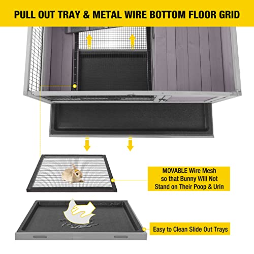 Aivituvin Rabbit Hutch Indoor Bunny Cage Wooden Guinea Pig House with Wire Floor, Wheels, Leak-Proof Tray 35in