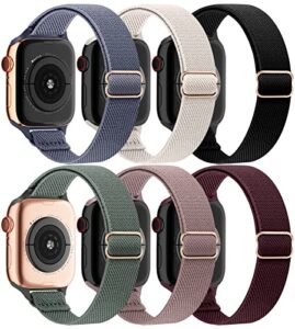 eomtam 6 pack slim stretchy compatible for apple watch band 38mm 40mm 41mm 42mm 44mm 45mm women,lady nylon thin elastics wristbands solo loop straps for iwatch series 8 7 6 se 5 4 3(38,c1)