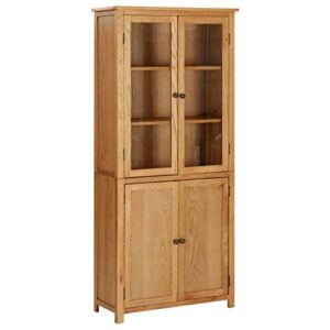 tidyard bookcase with 2 glass doors and 2 wooden doors cabinet oak wood book display cabinet organizer for living room, bedroom, home furniture 31.5 x 13.8 x 70.9 inches (w x d x h)