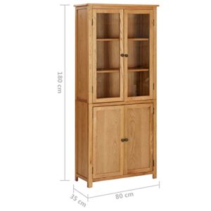 Tidyard Bookcase with 2 Glass Doors and 2 Wooden Doors Cabinet Oak Wood Book Display Cabinet Organizer for Living Room, Bedroom, Home Furniture 31.5 x 13.8 x 70.9 Inches (W x D x H)