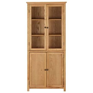 Tidyard Bookcase with 2 Glass Doors and 2 Wooden Doors Cabinet Oak Wood Book Display Cabinet Organizer for Living Room, Bedroom, Home Furniture 31.5 x 13.8 x 70.9 Inches (W x D x H)