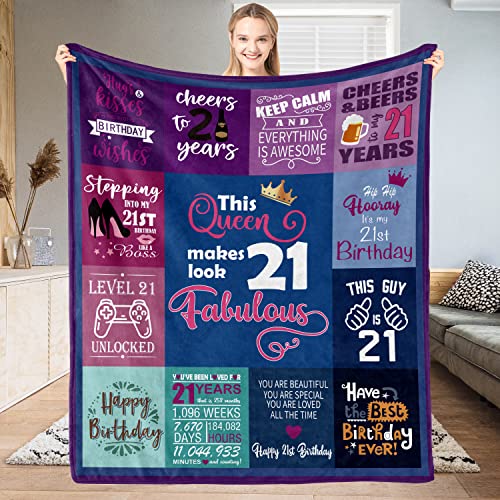 Valporia 21st Birthday Blanket for Her 21st Birthday Gifts for Her Daughter Unique 21st Birthday Decorations for Her Purple 21st Birthday Gifts for Sister 21st Birthday Gifts for Best Friend