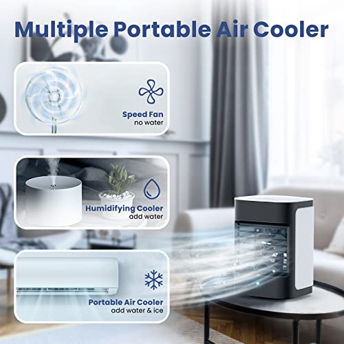 Portable Air Conditioner, AOLOS 8in Rechargeable Small Evaporative Air Cooler, 90°Auto Oscillation, 7 Color Vibe Lights, 4000mAh Battery Powered Humidifier, Mini Air Conditioner for Camping, Car