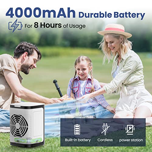 Portable Air Conditioner, AOLOS 8in Rechargeable Small Evaporative Air Cooler, 90°Auto Oscillation, 7 Color Vibe Lights, 4000mAh Battery Powered Humidifier, Mini Air Conditioner for Camping, Car