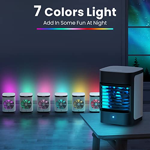 Portable Air Conditioner, AOLOS 8in Rechargeable Small Evaporative Air Cooler, 90°Auto Oscillation, 7 Color Vibe Lights, 4000mAh Battery Powered Humidifier, Mini Air Conditioner for Camping, Car