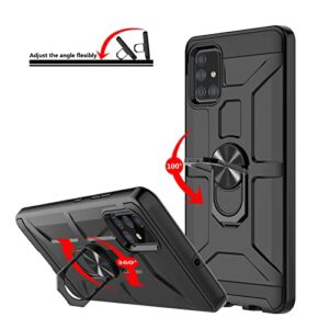 Samsung Galaxy A51 Case, Galaxy A51 5G Case with 3X Tempered Glass Screen Protector, Built-in Ring Kickstand and Magnetic Car Mount Shockproof Dropproof Military Grade Armor Rugged Case, Black