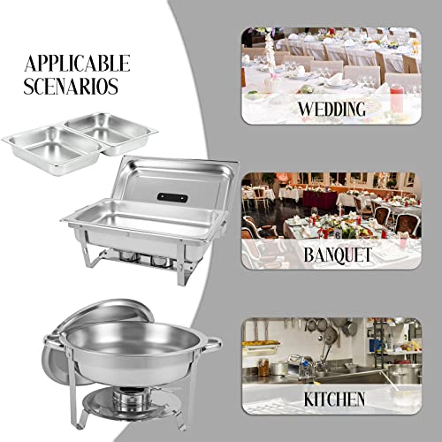 Restlrious Chafing Dish Buffet Set 4 Pack, Stainless Steel 5 QT Round & 8 QT Rectangular Foldable Chafers and Buffet Warmers Set w/ 1 Full Size & 2 Half Food Pan Water Pan, Fuel Can for Catering Event