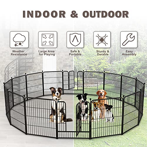 Avocahom Metal Dog Playpen 16 Panel Dog Pen 32Inch Height Exercise Pen w/2 Doors for Small/Medium Dogs Outdoor Indoor RV Yard w/36 Floor Protectors & 8 Straps, Black