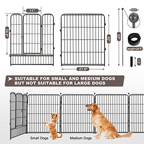 Avocahom Metal Dog Playpen 16 Panel Dog Pen 32Inch Height Exercise Pen w/2 Doors for Small/Medium Dogs Outdoor Indoor RV Yard w/36 Floor Protectors & 8 Straps, Black